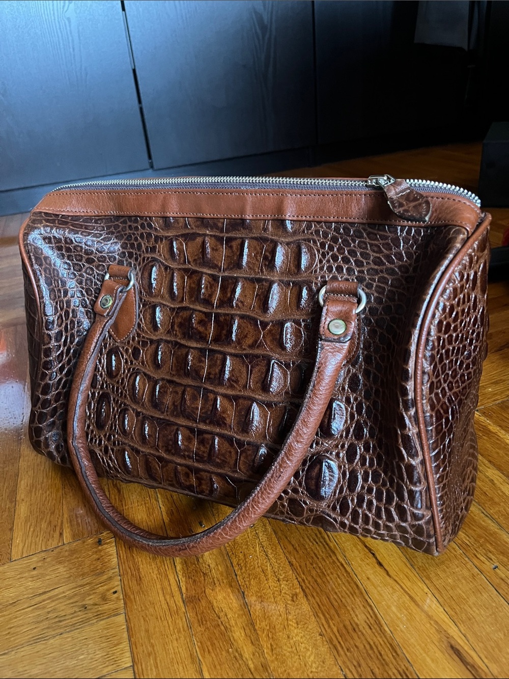 Veari Croc-Embossed Brown Leather Travel Tote